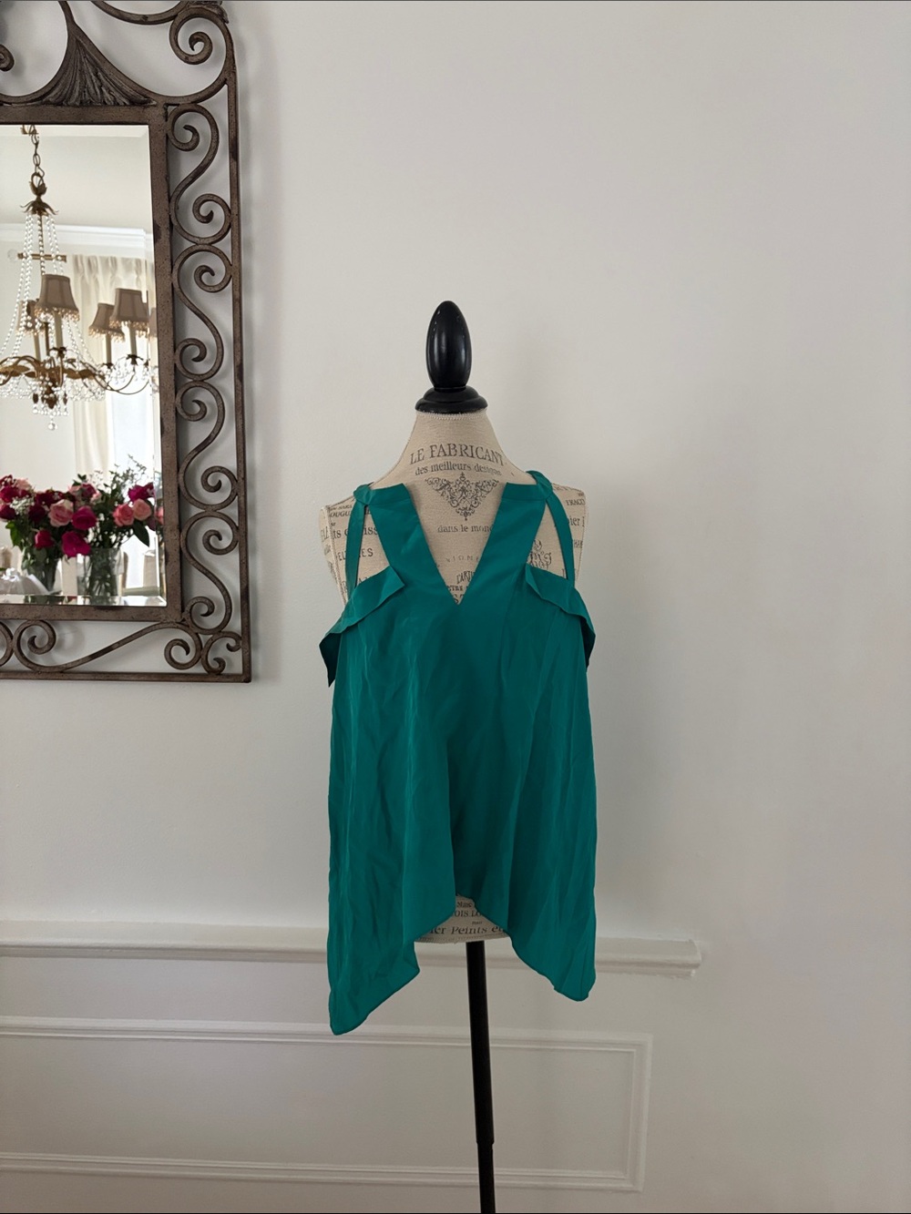 BCBGMaxAzria Teal Cold-Shoulder V-Neck Blouse